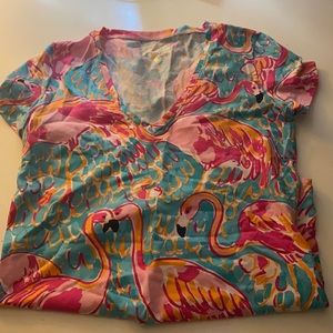 Lilly Flamingo V Neck Tee